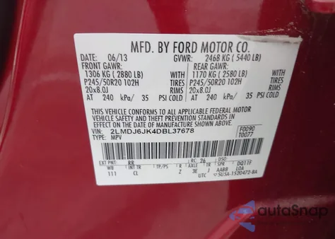 2013 Lincoln Mkx from USA, damaged, VIN 2LMDJ6JK4DBL37678